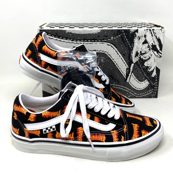 VANS x Thrasher Old Skool Skate Low Top Black Canvas Men’s Sneakers VN0005W0BML - Picture 2 of 10